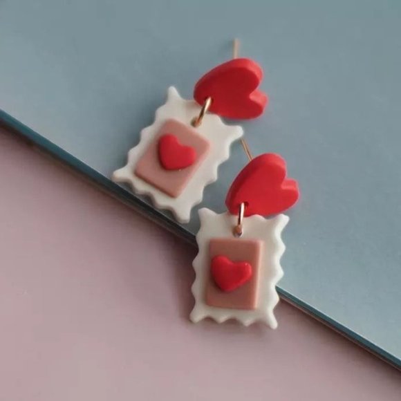 * 50% OFF! Heart stamp earrings red white pink - Picture 2 of 4